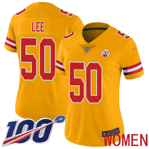 Women Kansas City Chiefs #50 Lee Darron Limited Gold Inverted Legend 100th Season Nike NFL Jersey->women nfl jersey->Women Jersey